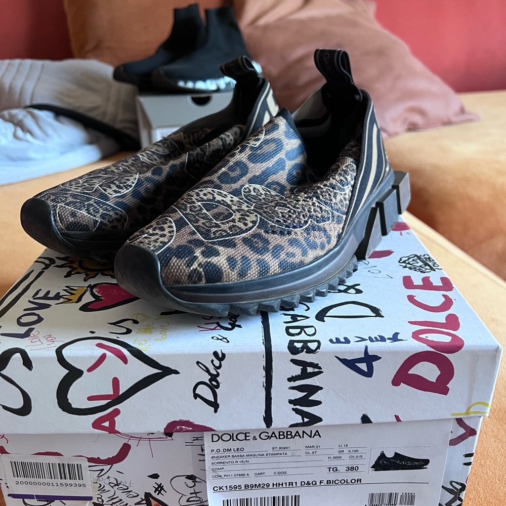 Dolce & Gabbana Women's Black and Brown Leopard Sneakers